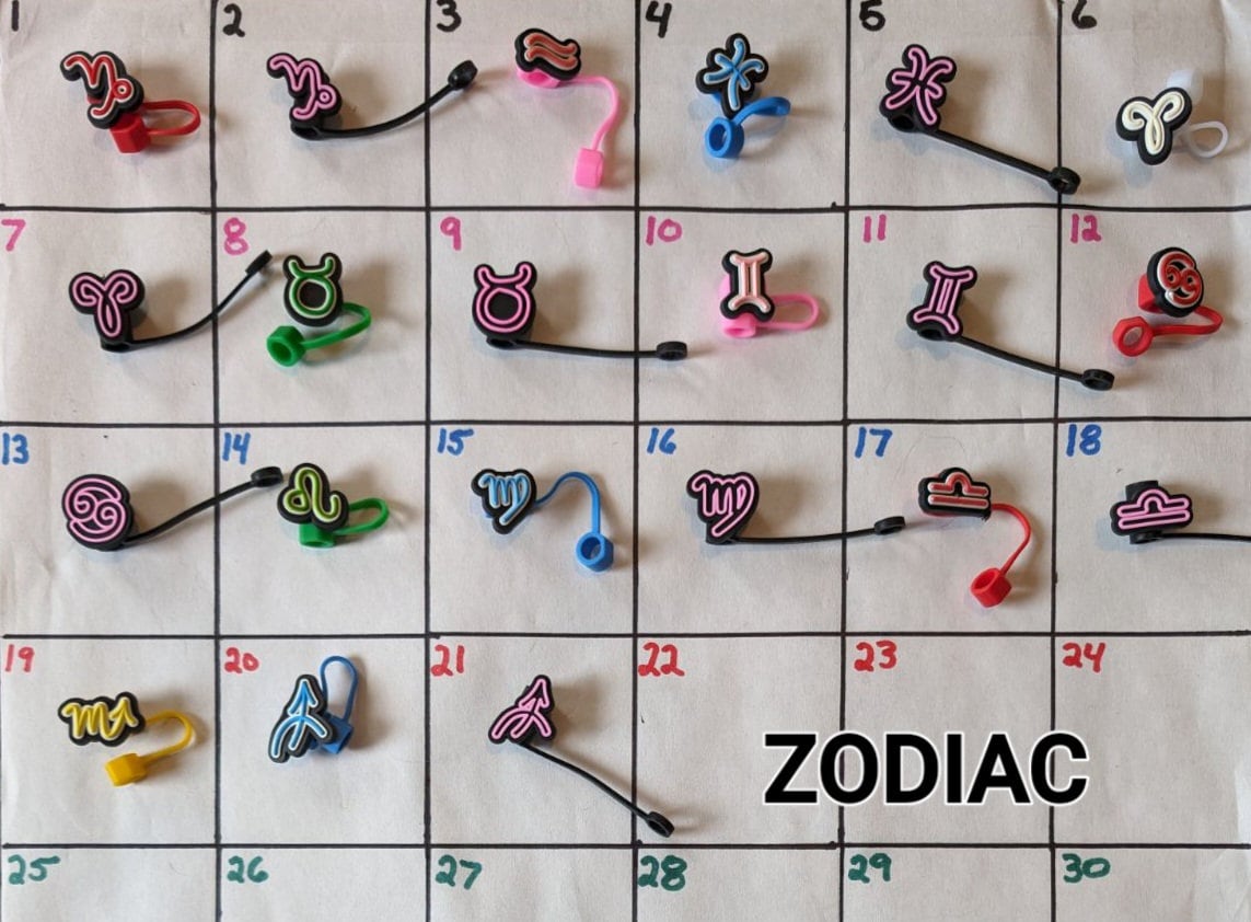 Straw cover / topper FREE SHIPPING (Zodiac Symbols, random, and Popular Logos even Stanley)