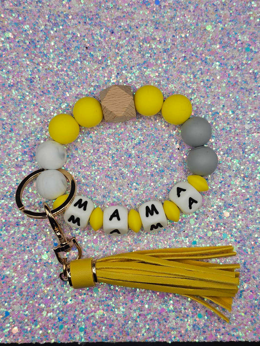 Yellow mama keychain with yellow Fringe Wristlet