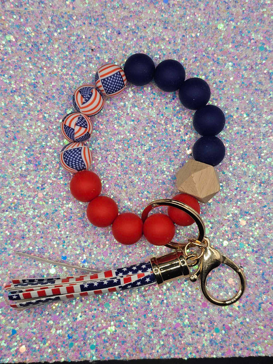 American Flag Wristlet with Flag fringe