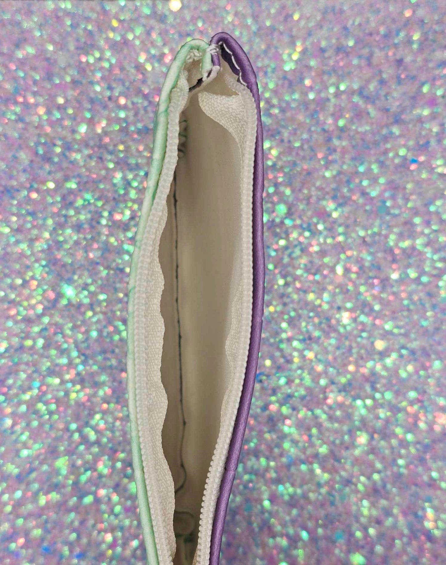 Purple and green ID holder Wristlet